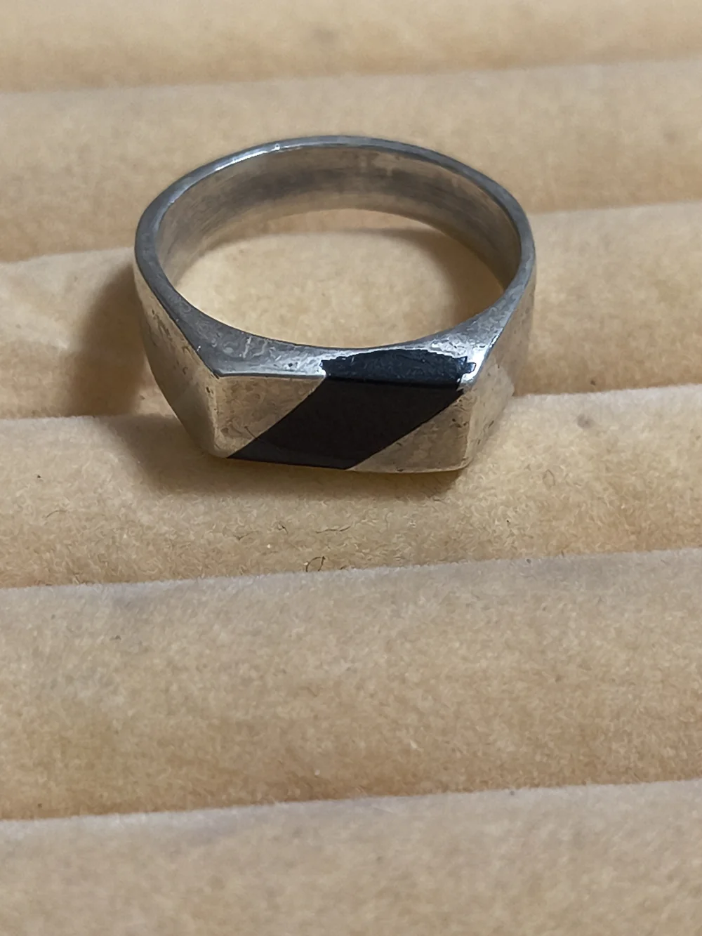 Men's Sterling Signet Ring W/ Black Onyx Inlay Native American Handmade Sz 7 Uns